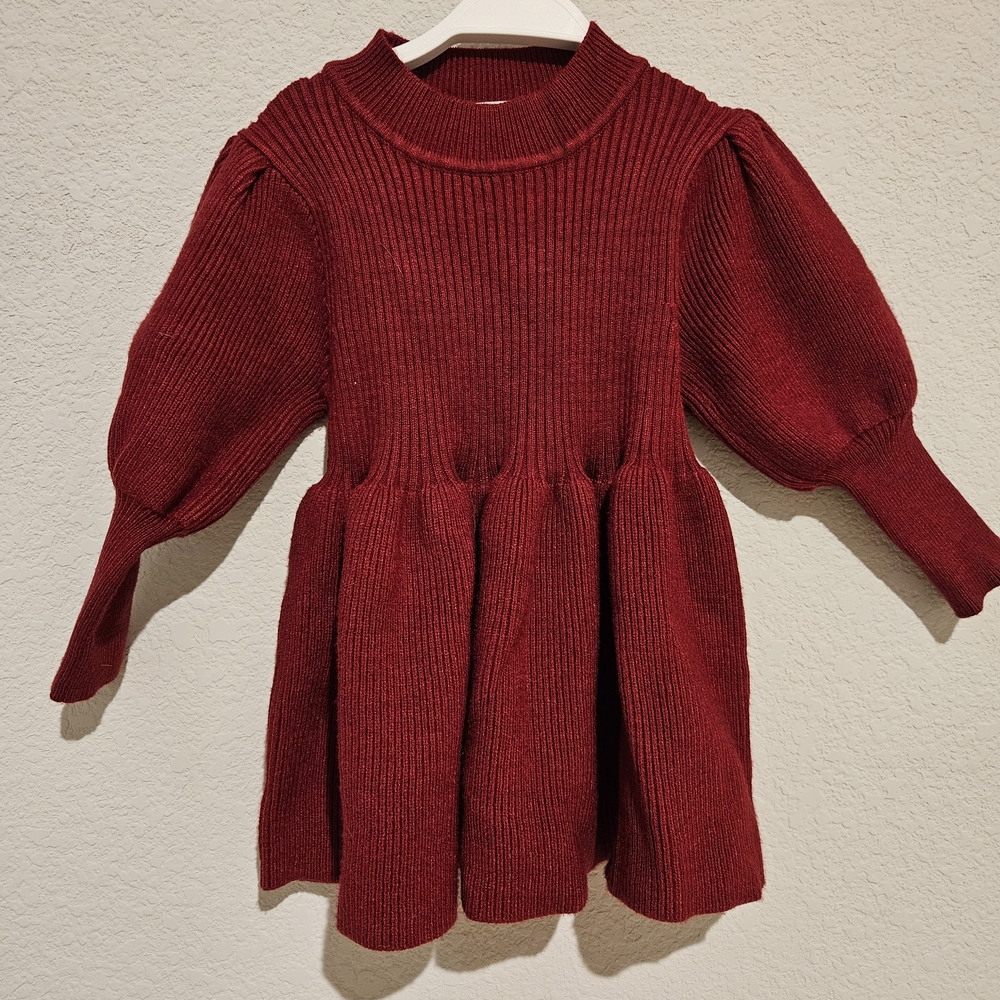 Elegant Red Knit Kids Casual Dress
